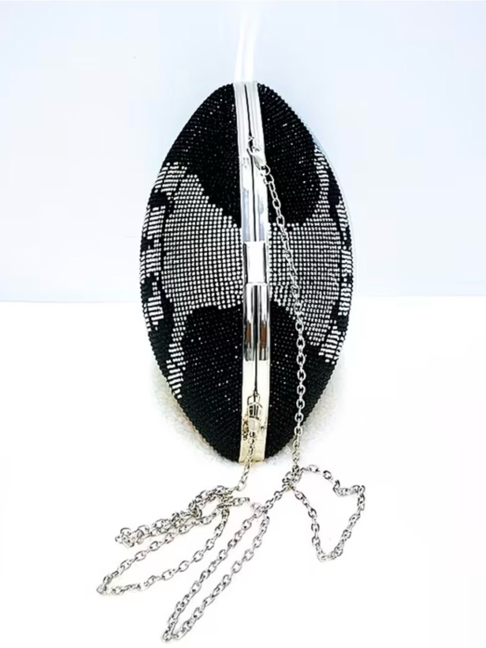 Black Rhinestone Skeleton Hand Clutch Bag with Silver Chain - Picture 3 of 5